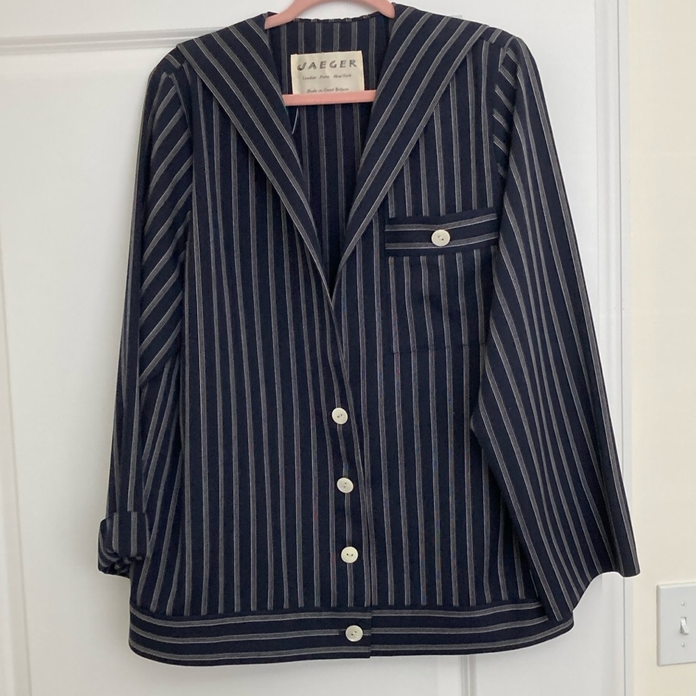 Classic Blue and White Pinstriped Suit Jacket